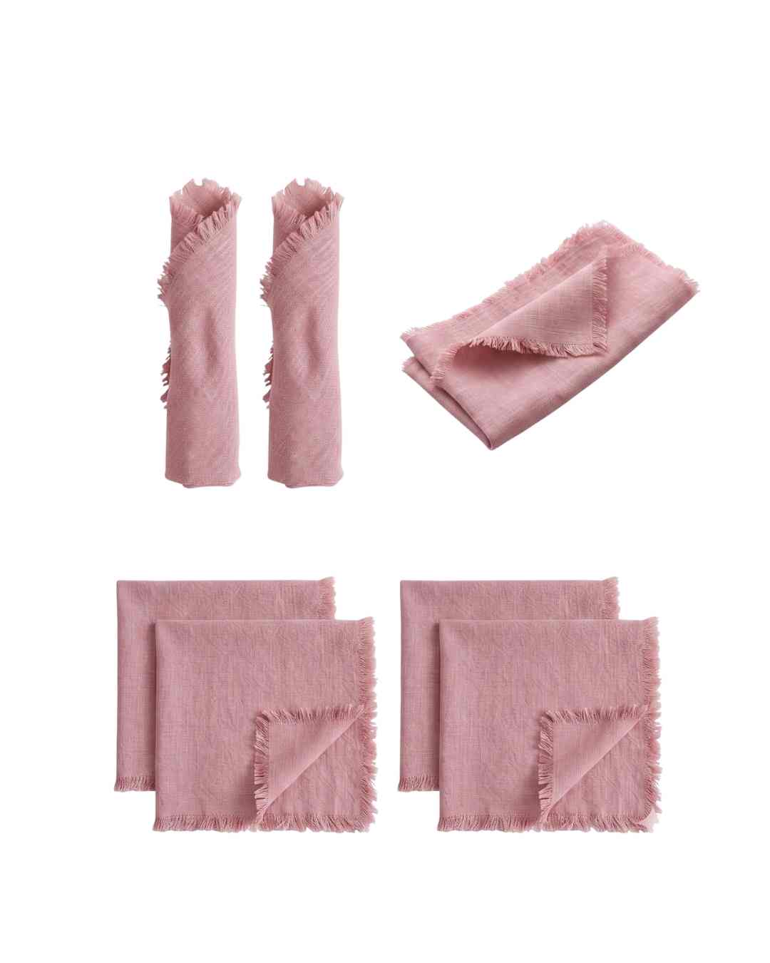 Stoffserviette mit Fransen „rosa“ 6 Stück (kaufen)