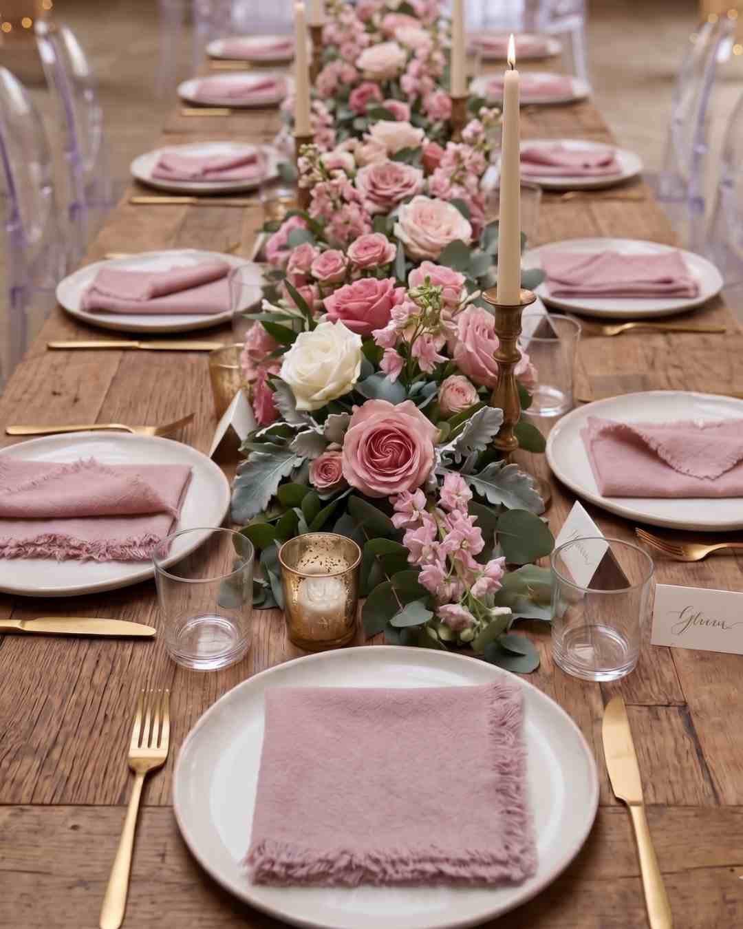 Stoffservietten mit Fransen in rosa mieten für Hochzeit und Event