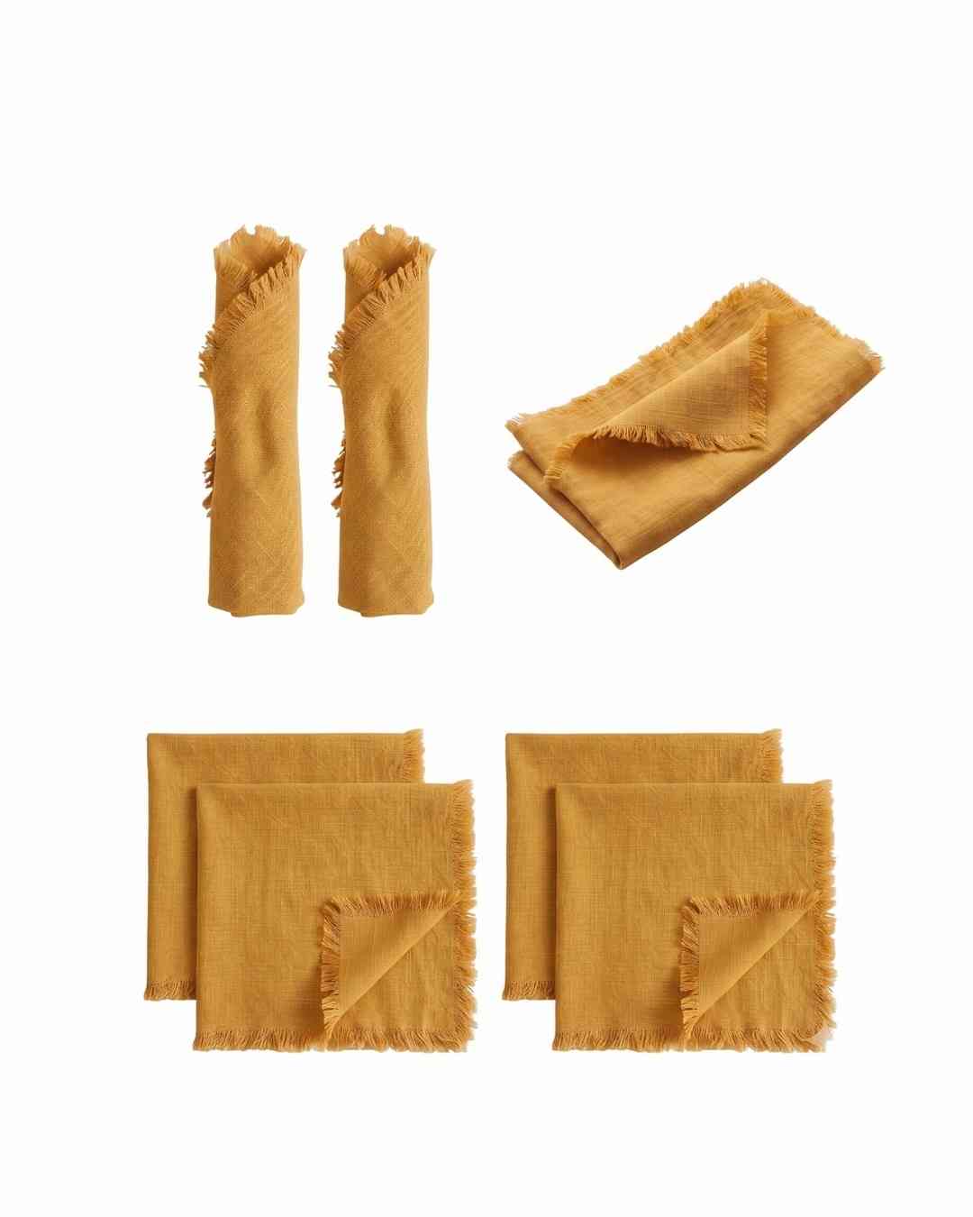 Stoffserviette mit Fransen „gelb“ 6 Stück (kaufen)