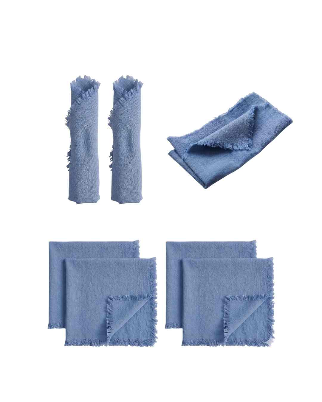 Stoffserviette mit Fransen „blau“ 6 Stück (kaufen)