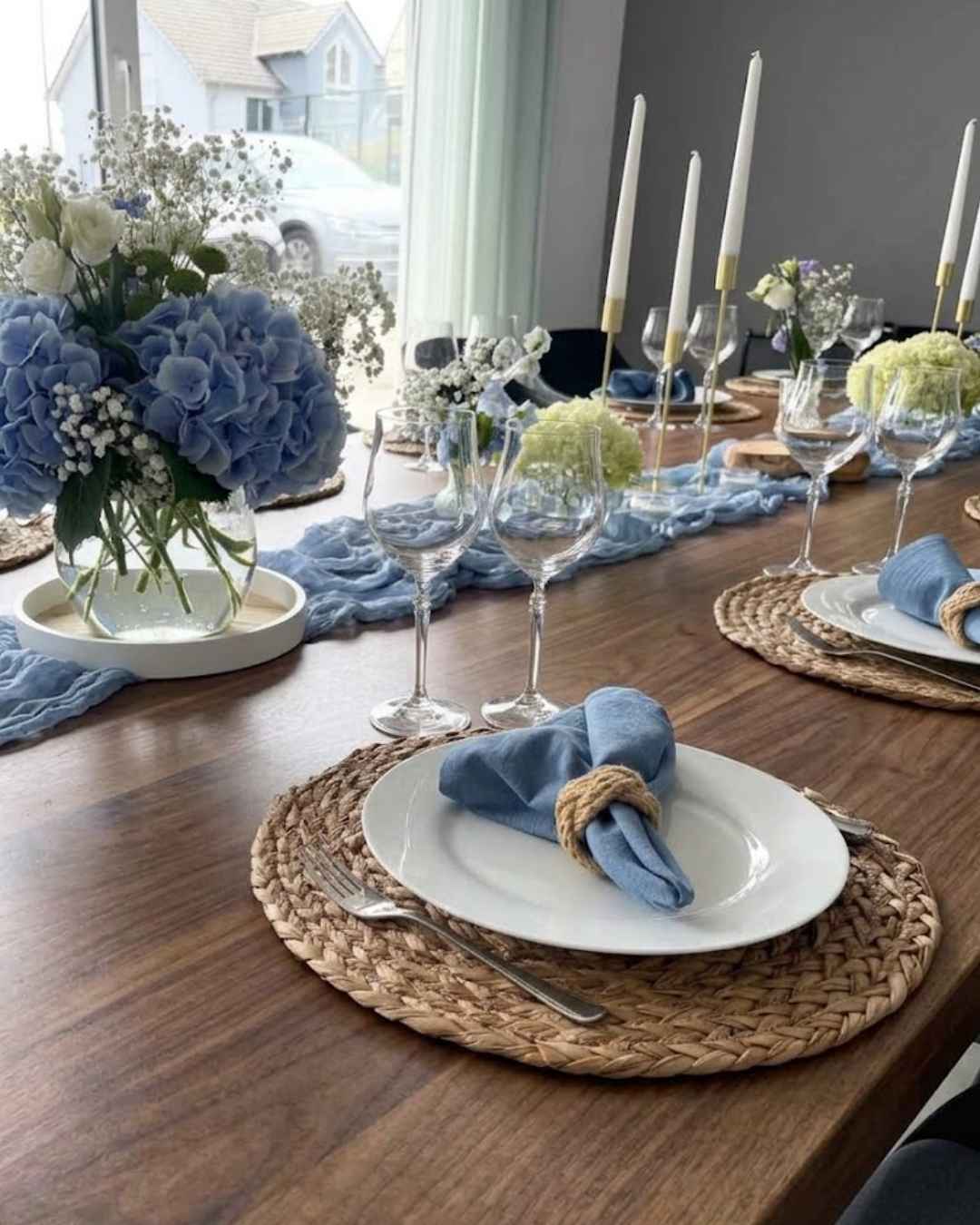 Tischdekoset Jute „Harmony Blue“ blau (Mietset)