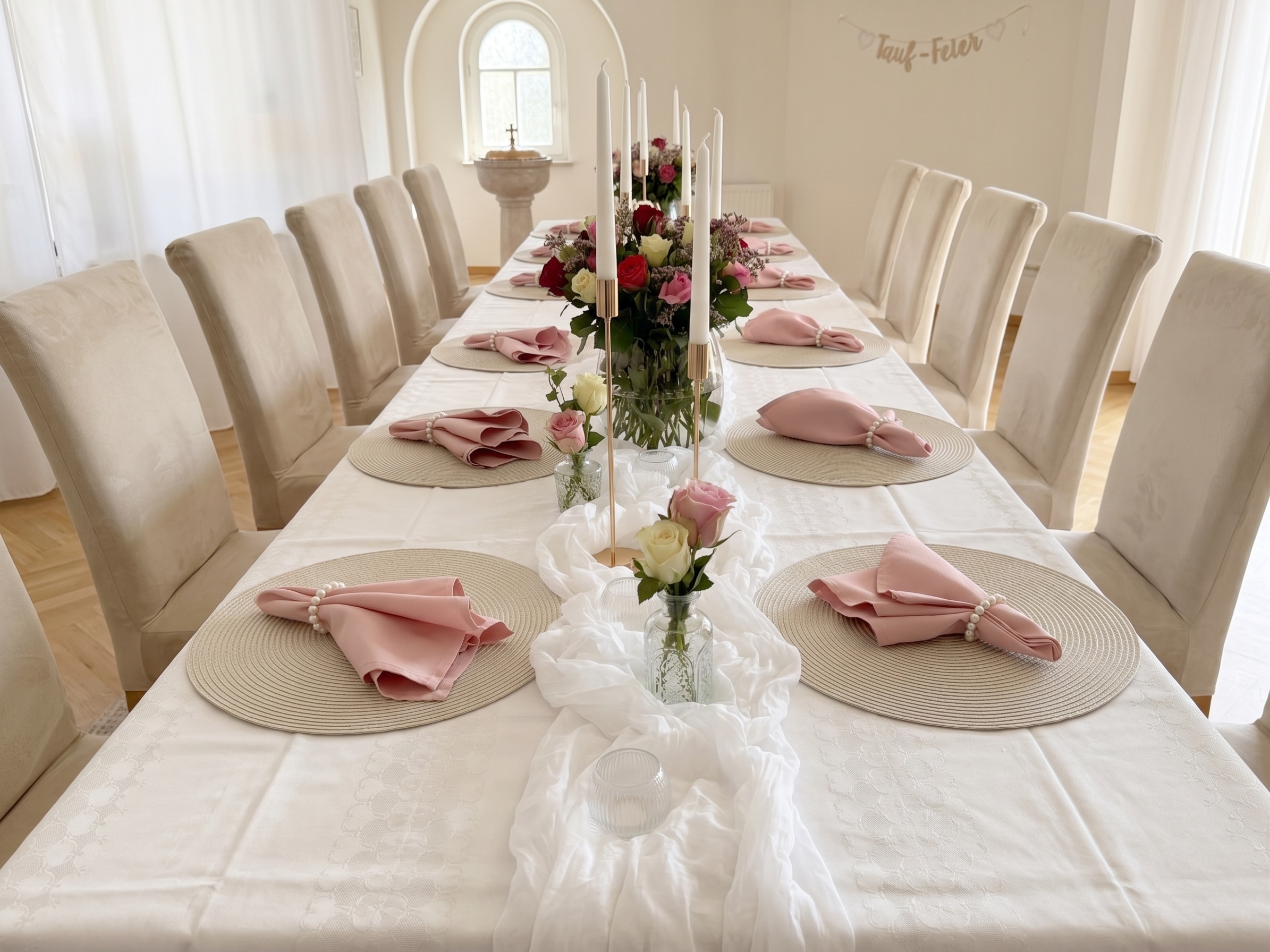 Tischdekoset rosa komplett mieten für Geburtstag, Firmenevents