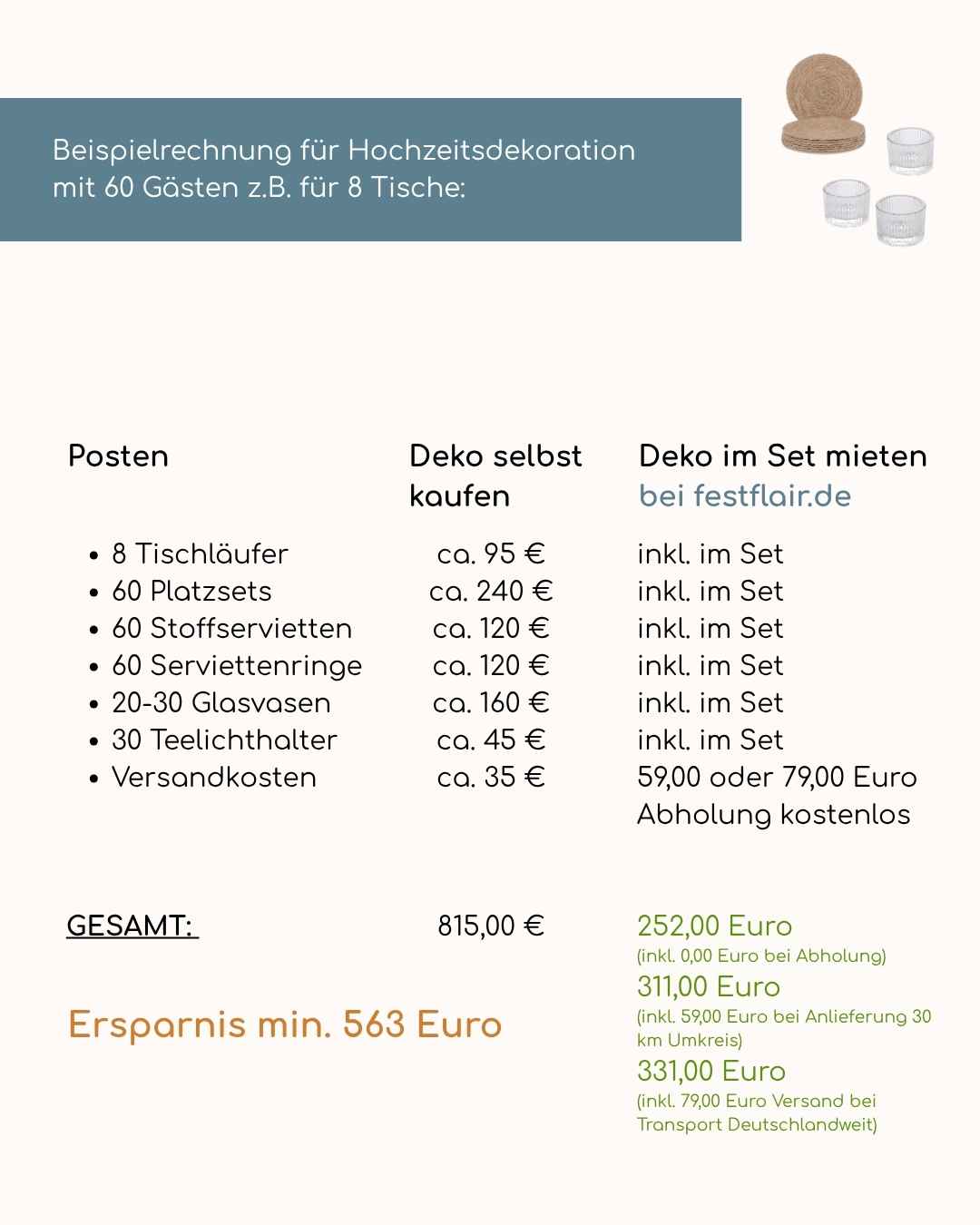 beispielrechnung für Hochzeitsdekoration Beispielrechung für Hochzeitsdekoration Raum Limburg Weilburg